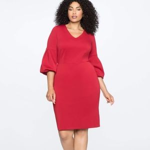 Eloquii V-Neck Puff Sleeve Sheath Dress